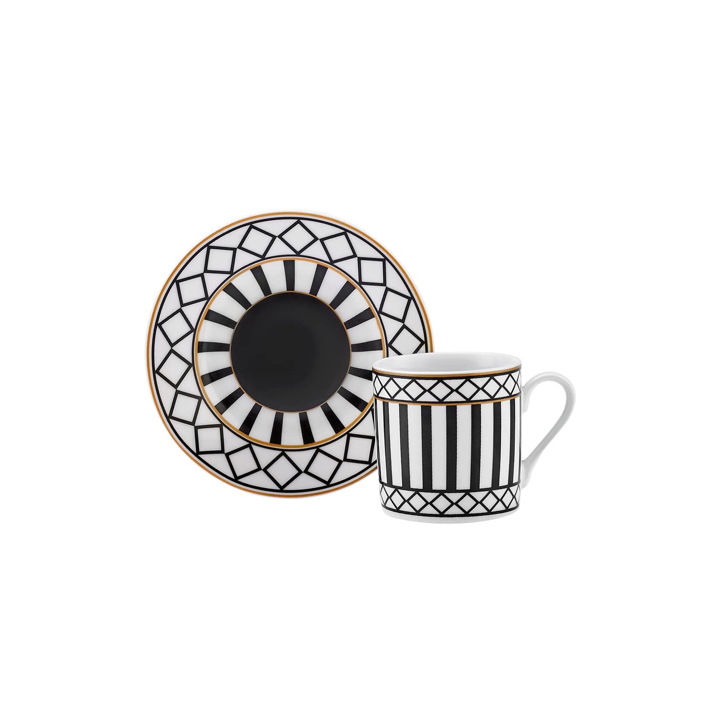 KARACA Helenistic Turkish Coffee Cups Set for 6, 12 Piece Porcelain Espresso Cups with Saucers, 80ML Demitasse Coffee Set, Black, Modern Elegant Design for Home & Gift