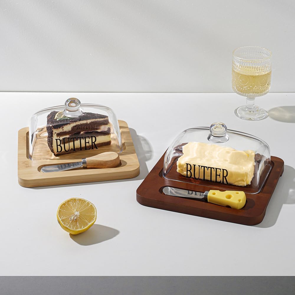 New Butter Tray with Lid Cheese and Dessert Serving Platter Bread Board for Kitchen Storage and Elegant Presentation (Log color(Tray+Cover+Knife))
