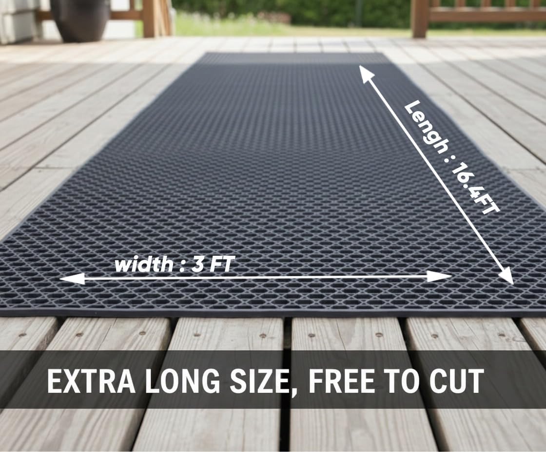 PVC Drainage Floor Mat Non-Slip Commercial Wet Area Mat for Outdoor and Indoor Restaurant Kitchen Bar Swimming Pool Splash Matting Water Drain Flooring Mat (Black, 3FTX16.4FT)