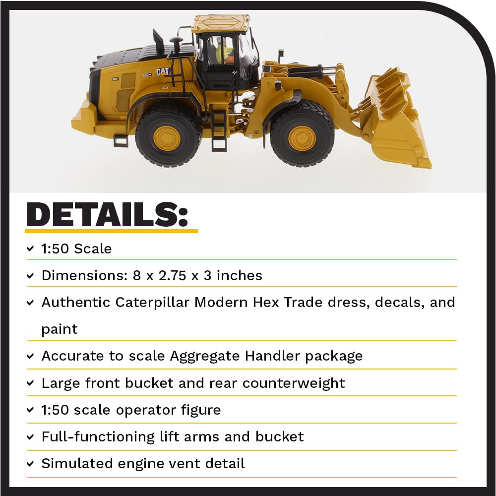 Diecast Masters 1:50 Scale Caterpillar 982 XE Wheel Loader | High Line Series Cat Trucks & Construction Equipment Model 85685
