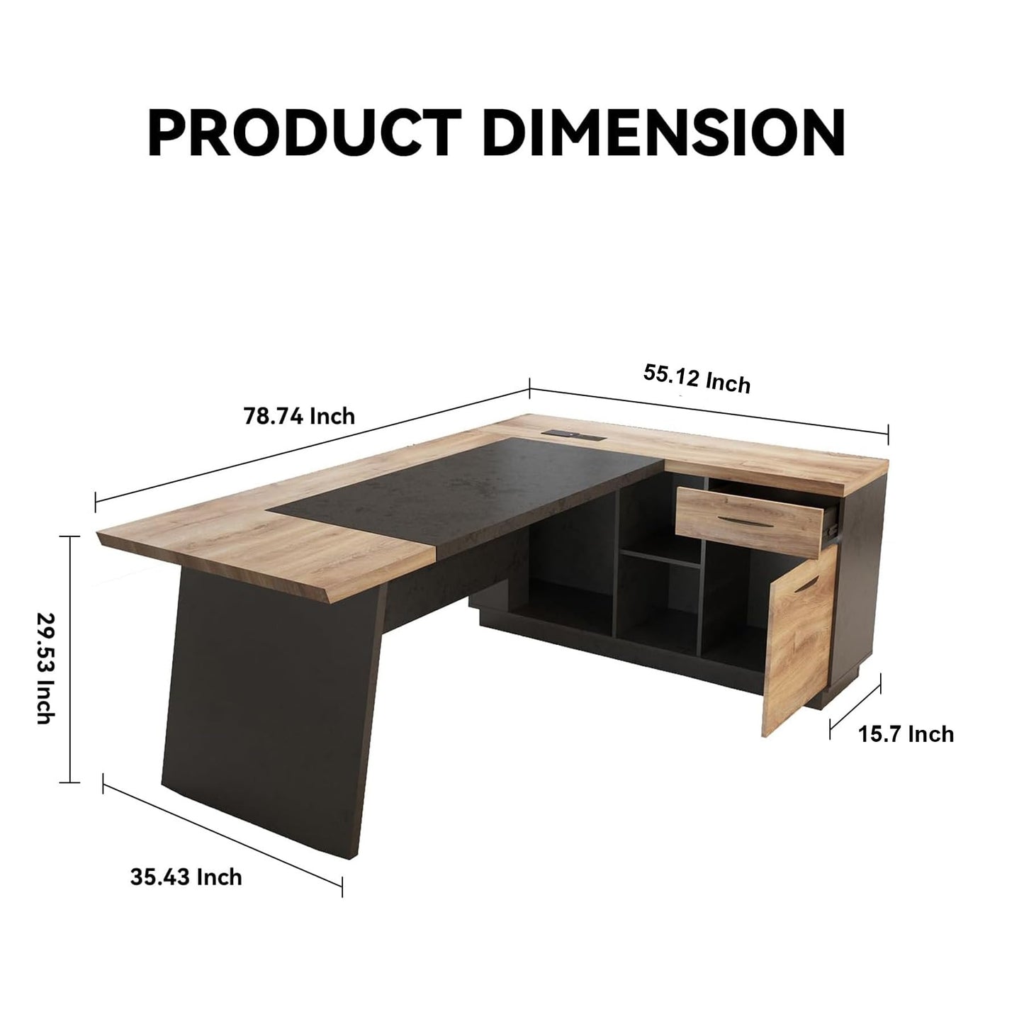 SAINTCY L-Shaped Executive Desk, 78.74 Inches Large Office Desk, Modern Computer Desk Set with Drawers & Storage Shelves, Business Workstation for Home Office, Brown, Right Return