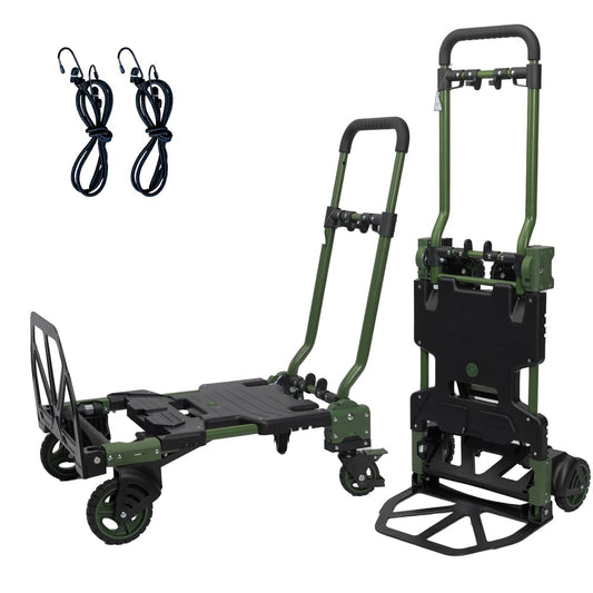 2-in-1 Black Folding Small cart, Outdoor Cargo handling Vehicle, Flatbed Trailer with a Load Capacity of 330 pounds (1, Green+Black Brake)