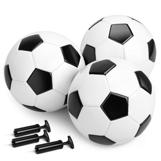 Innotoys Soccer Balls Size 5 with Pumps - Set of 3 Soccers and 3 Pumps - Official Size and Weight - Safe Soft Cover and Long-Lasting Performance - Classic Indoor Outdoor Soccers for Adults