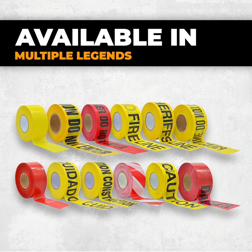 WOD BRC-SLDNC Barricade Caution Tape - 3 inch x 1000 feet (Bulk Case 8-Rolls) High Visibility Yellow w/Bold Black Text Sheriff's LINE DO NOT Cross for Workplace Safety, Non-Adhesive & Heavy-Duty