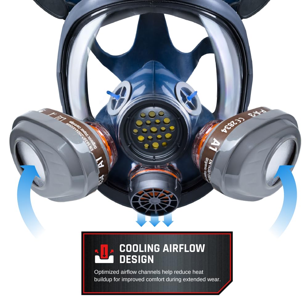 Parcil Distribution PT-101 Full Face Respirator Mask with Filters – Professional Grade Protection for Chemical Handling, Painting, Industrial Use, and Emergency Preparedness