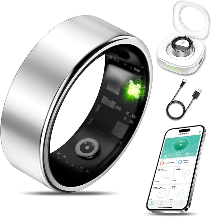 Smart Health Ring for Women Men Fitness Tracker with Heart Rate, Blood Oxygen, Blood Pressure, Sleep Monitoring, Step Counting, IP68 Waterproof for iOS and Android, No APP Fee, Silver 13