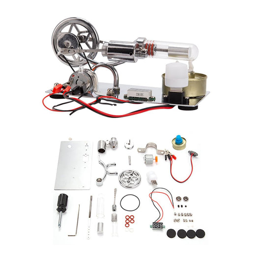 DiyXenginey Hot Air Stirling Engine Generator Motor Kit for Adult, γ-Type Electricity Power Generator Engine with LED, Build Your Own Metal Stirling Engine