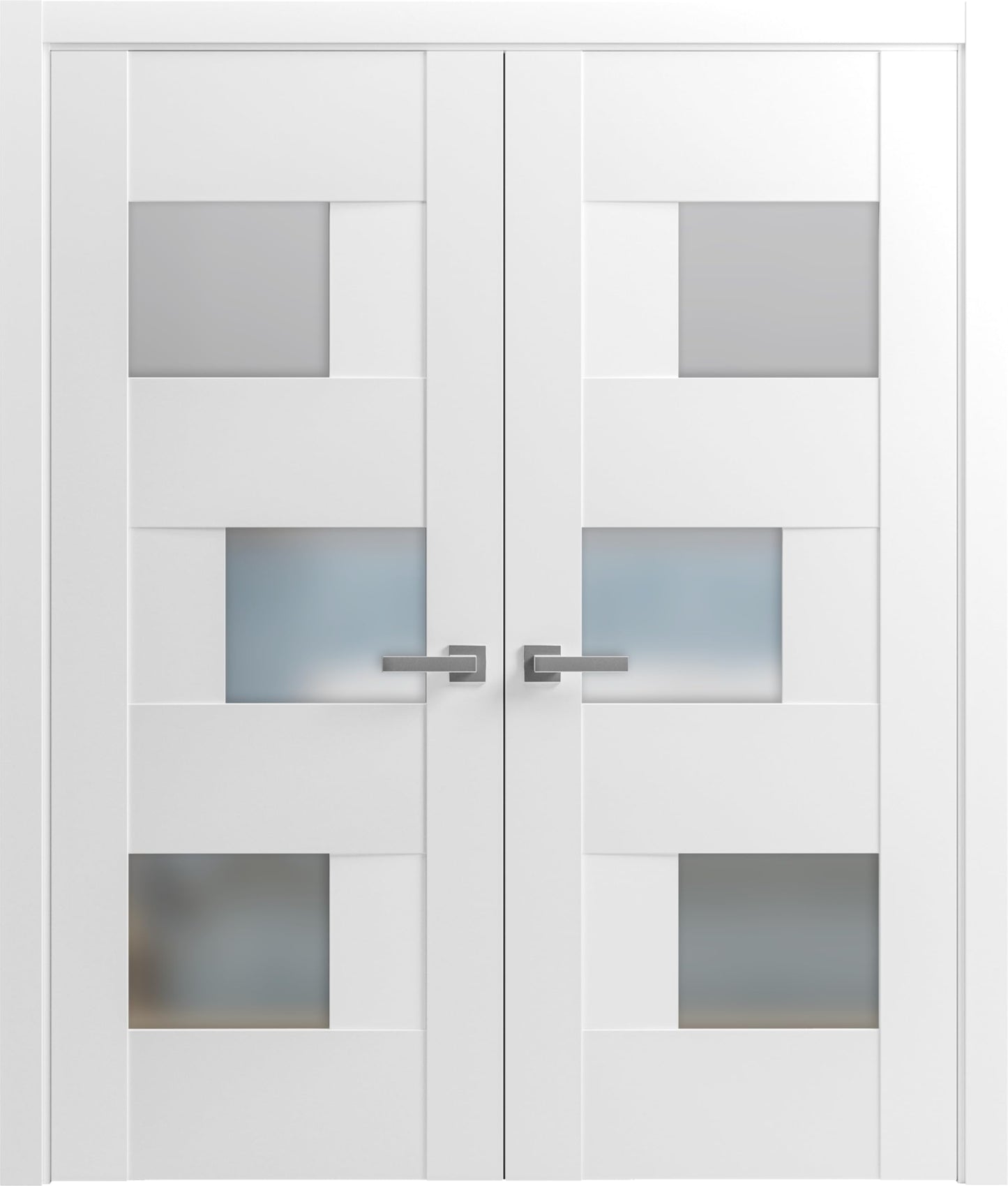 VDOMDOORS Sete 6933 | Double Swing Interior French Doors with Glass with Frosted Glass, MDF, Hardware Included, 60x80, White, Modern