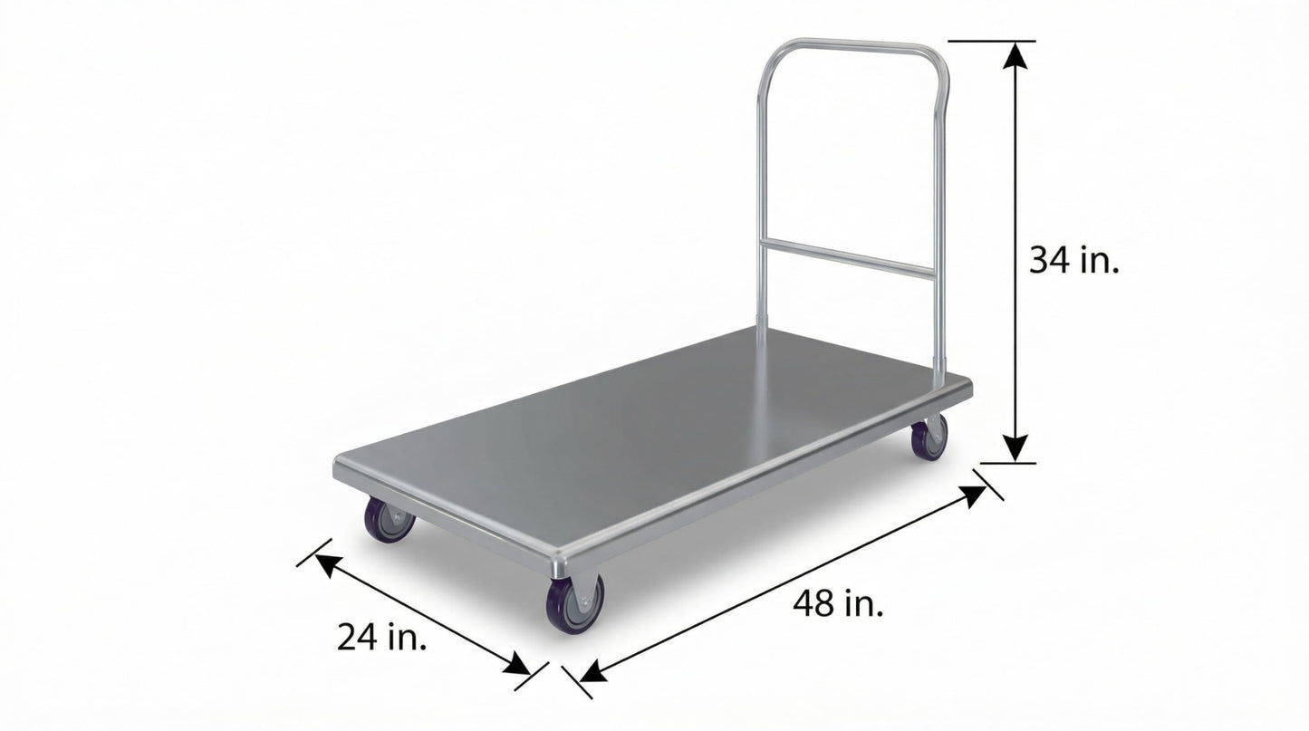 AmGood Stainless Steel Platform Cart. 24 in. Wide x 48 in. Long x 34 in. High. Push Dolly Flatbed Cart with Handle