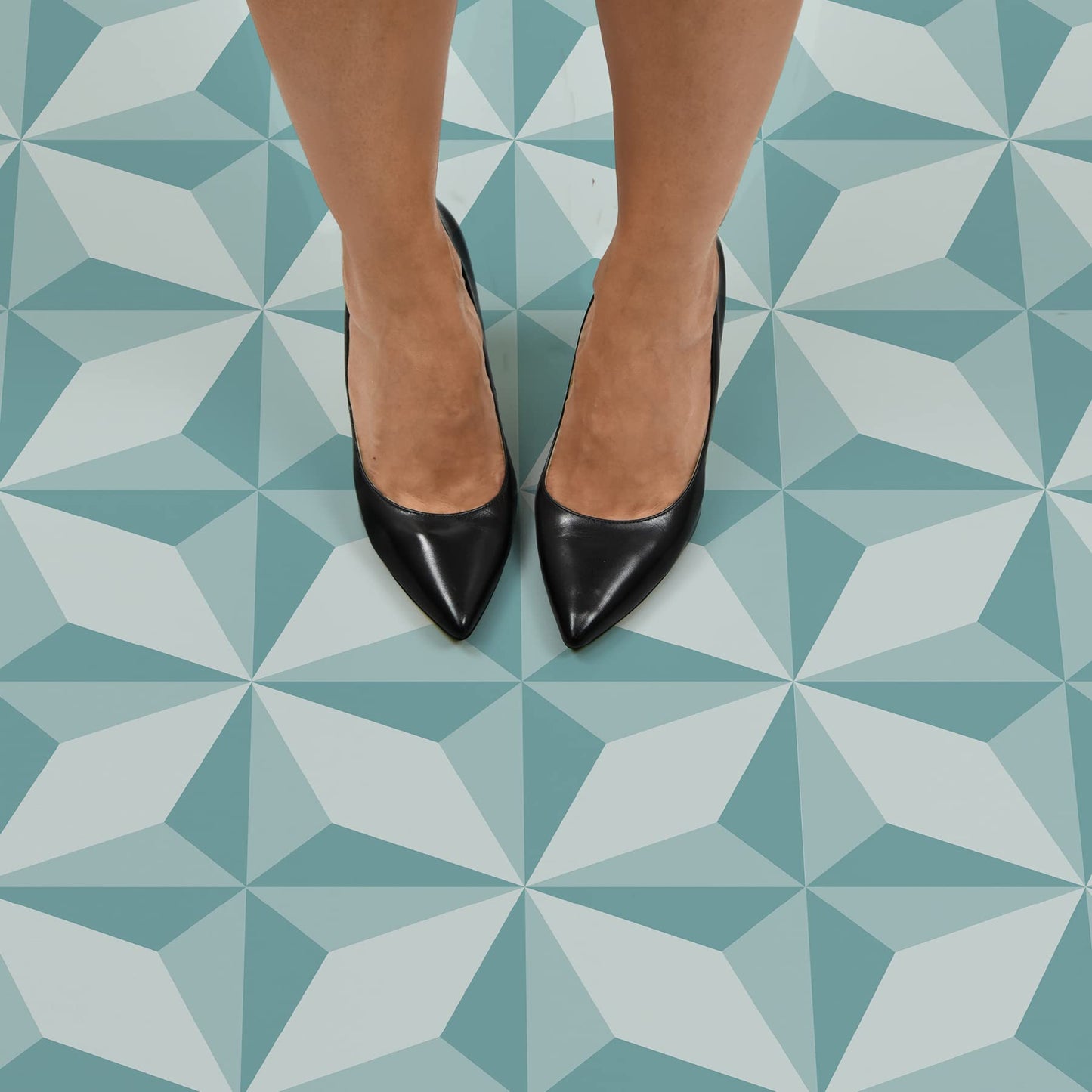 FloorPops Topaz Peel and Stick Floor Tiles, Blue Geometric Removable Vinyl Flooring, Self Adhesive Floor Tiles for Kitchen Bathroom Entryway