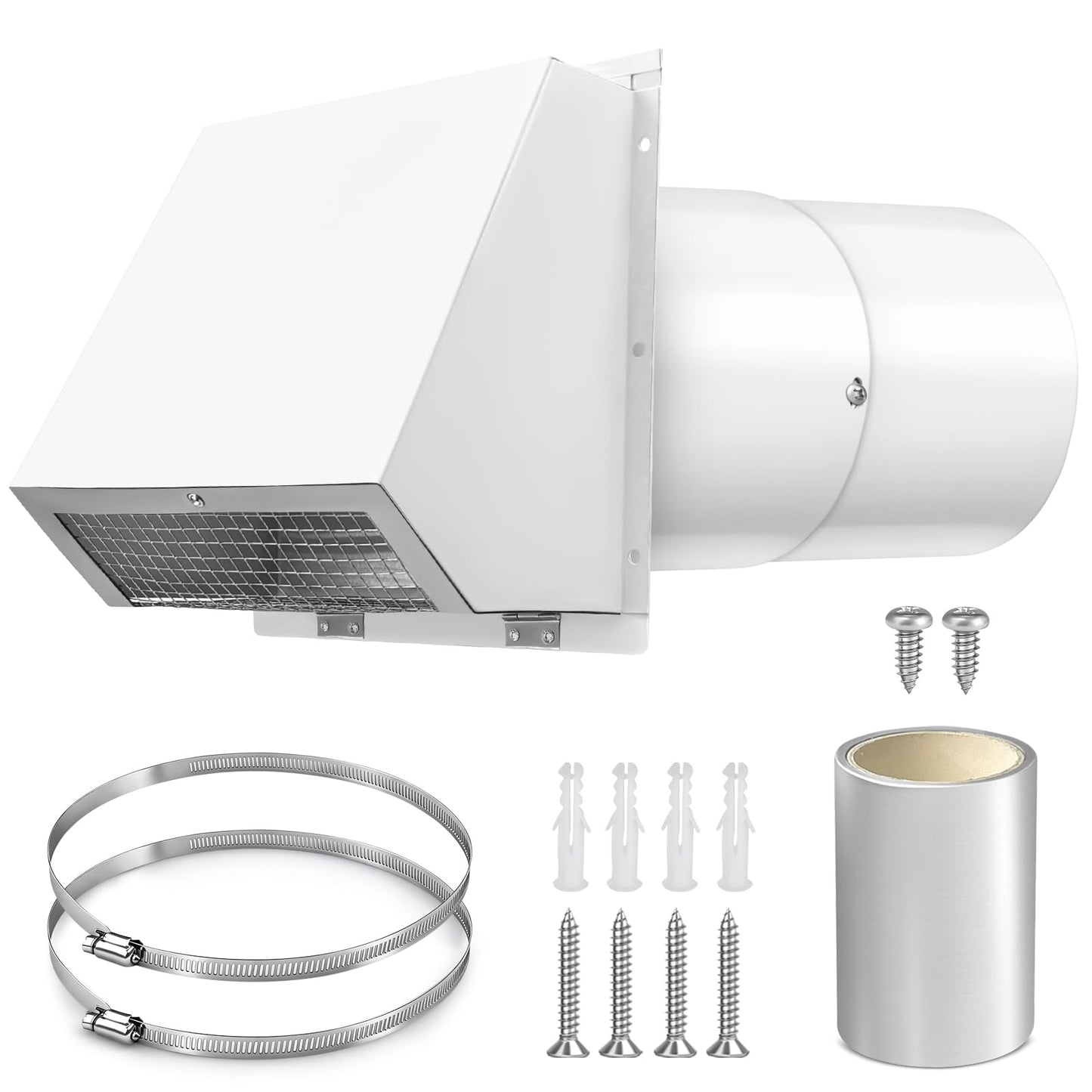 6 Inch Microwave Vent Cover Outdoor Hooded Wall Vent Range Hood Wall Exhaust Vent Cover for Kitchen, Garage, Fits 6’’ Round Duct