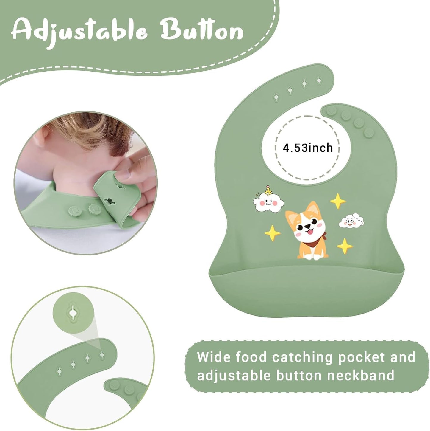 9PCS Silicone Feeding Set for Baby Led Weaning - Non Toxic Food Grade Suction Plates & Bowls, Soft Silicone Bibs with Pocket, Self Feeding Spoons & Utensils for 6-36 Months Infants Toddlers, Dishwashe