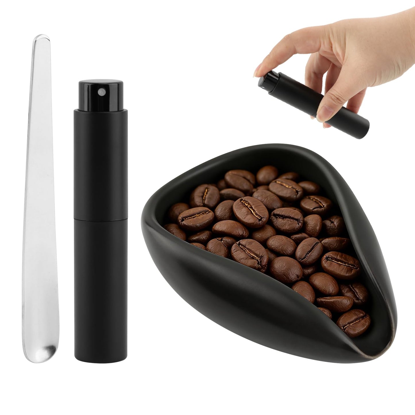 2 Pcs Coffee Bean Dosing Cup (25g) with Spray Bottle Set, Ceramic Espresso Tools for Precise Measuring & Static Control, Perfect for Home & Cafe Use