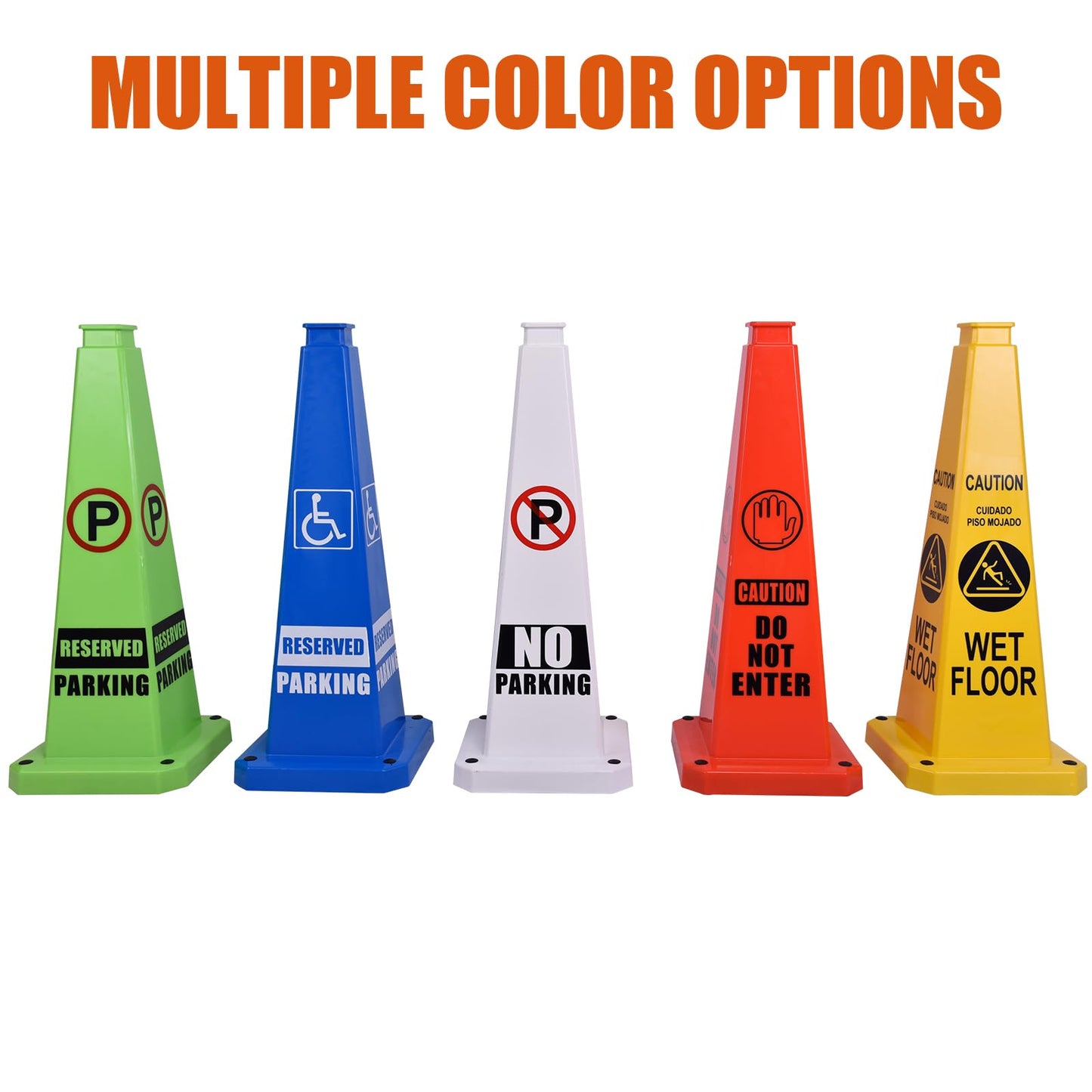 OranclUS 6 Pack 28 Inch 4-Sided Safety Cone, “No Parking” White Traffic Cone, Reflective High Visibility Durable PVC Stackable Traffic Control Cones (6, White-No Parking, 28inch Printed)