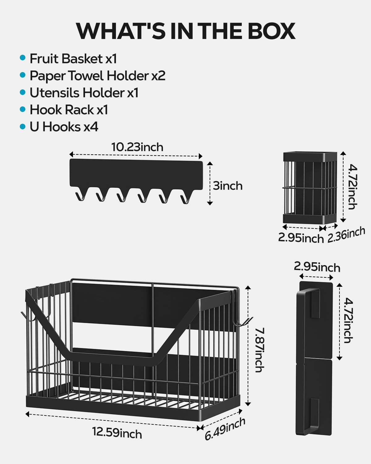 4-Pack Magnetic Shelf for Fridge, Potato and Onion Storage Bins, Magnetic Spice Rack for Refrigerator with Magnetic Basket, Paper Towel Holder, Utensil Rack and Hook Rack - for Pantry, Kitchen Counter