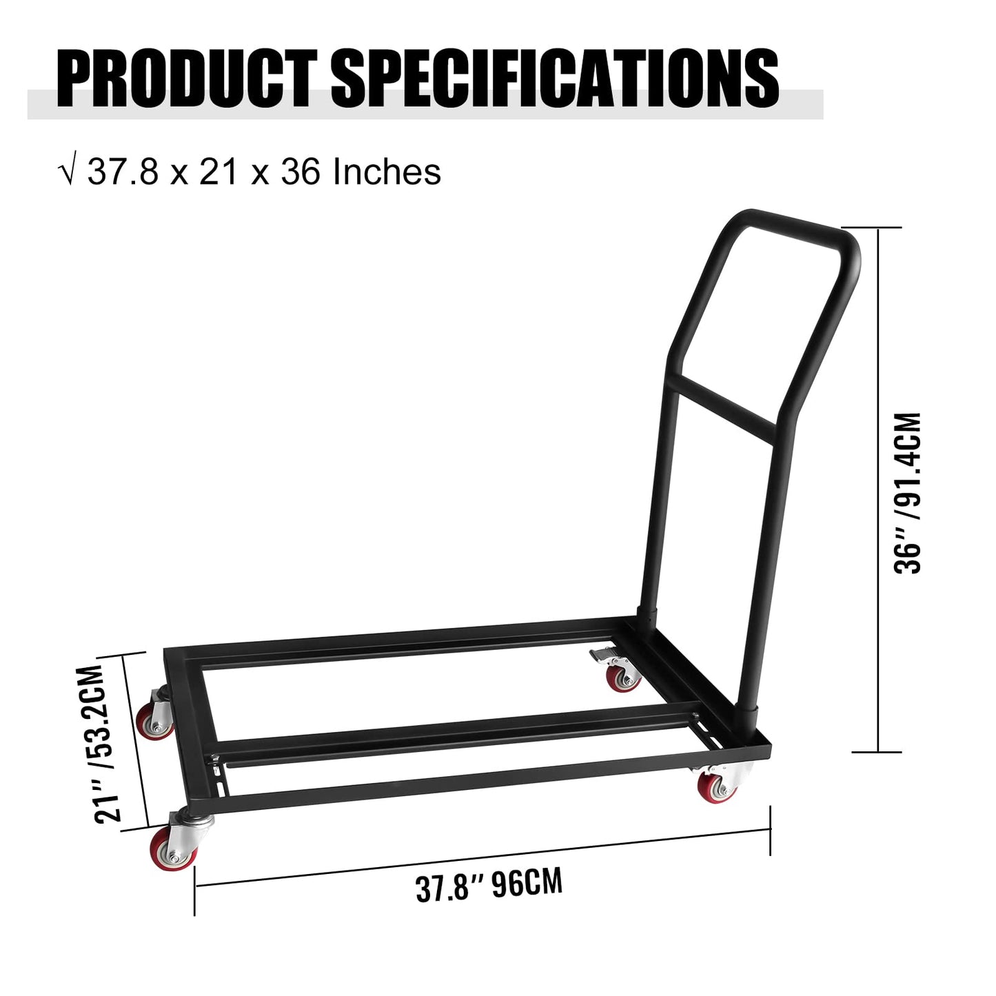Multi-Function Folding Chair Cart Commercial Grade Steel Frame Storage and Transport Dollies for Plastic Resin and Wood Folding Chairs,37.8 X 21 X 36''