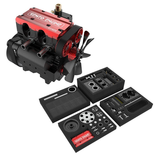 LETDIYMOC Engine Model Kit That Runs for Adults, L2 Mini Engine ST-NF2 7cc Inline 2-Cylinder 4-Stroke Air-Cooled Full Metal Engine Build Kit Motor Physics Toy for Teachers - DIY Assembly Kit