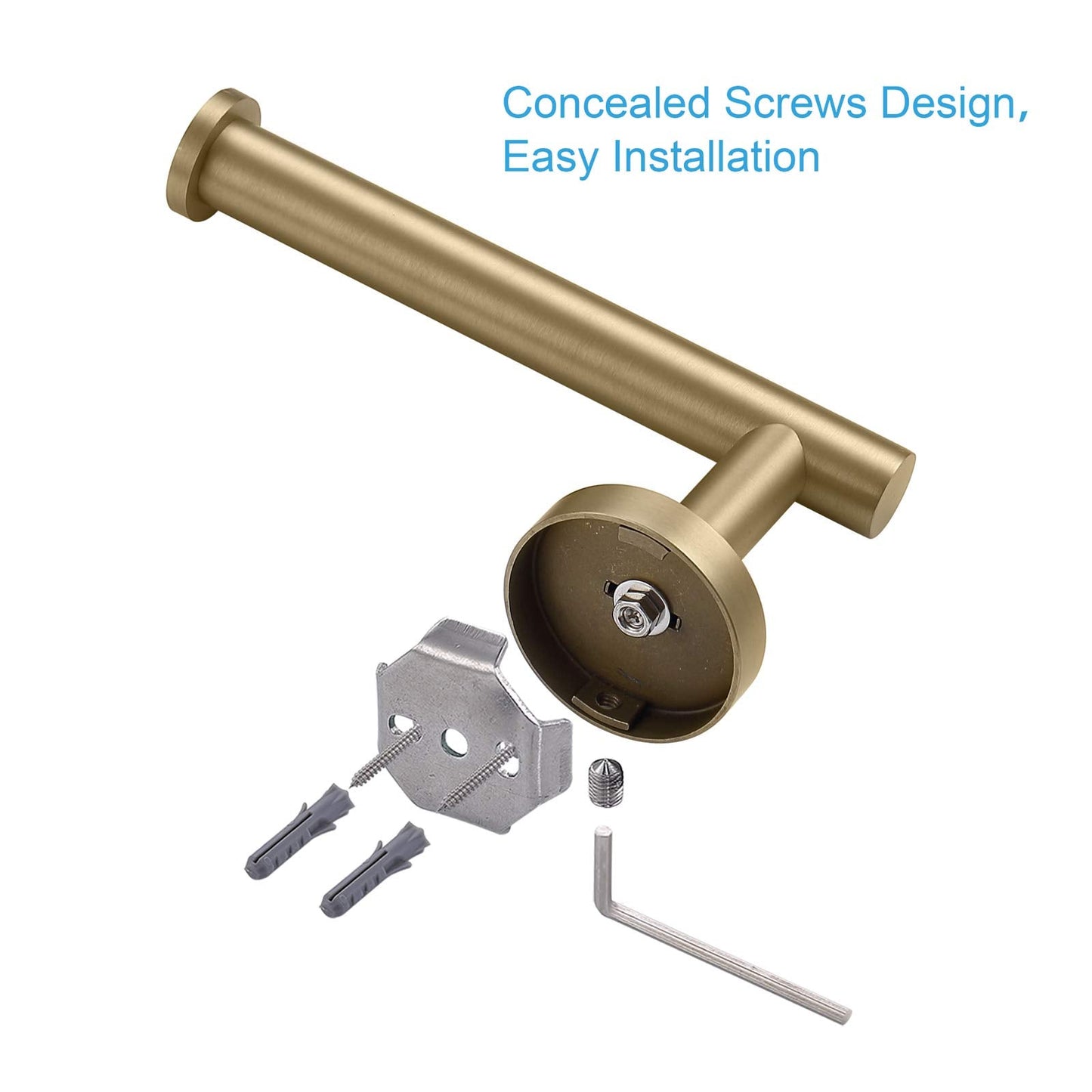 TASTOS Brushed Gold Toilet Paper Holder SUS304 Stainless Steel, Modern Round Tissue Roll Holders Wall Mount, Toilet Paper Roll Dispenser Bathroom 5 inch TP Holder for Kitchen Washroom