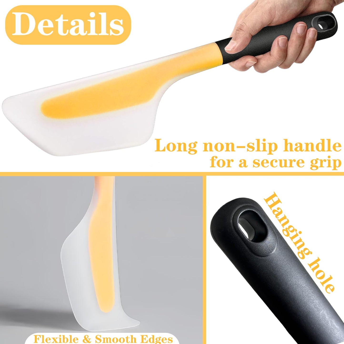 Bigwinyep Omelette Spatula, Silicone Spatula Flipper, Heat Resistant Omelette Turner for Kitchen Omelet Pancake Crepes, Yellow