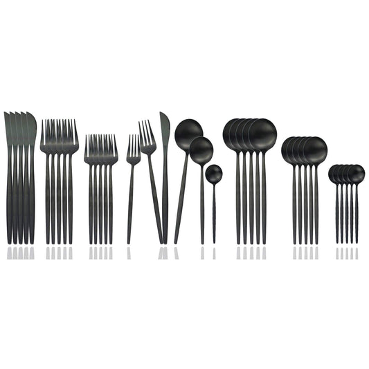 JASHII Silverware Set, 36 Piece Food Grade Stainless Steel Flatware Set Fork Spoon Knife Utensils for Daily Use and Party, Service for 6 Anti Rust, Safe in Dishwasher (Matte Black)