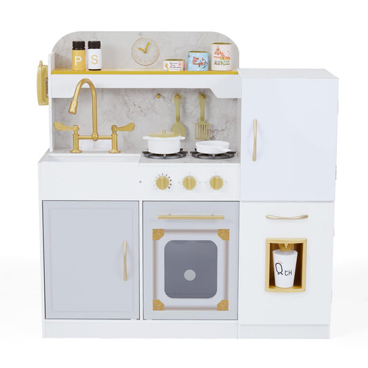Teamson Kids - Wooden Play Kitchen Set for Kids, Children Toddler Kitchen Playset, Pretend Toy Kitchen Sets for Kids Ages 4-8, Versailles Play Kitchen with Cookware Accessories - White