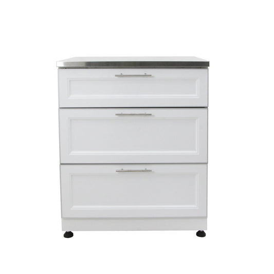 Blue Sky Outdoor Living, OKCS3026WSDR3W, 30-Inch White Shaker 3-Drawer Outdoor Kitchen Cabinet – Modular Weather-Resistant Storage Unit for BBQ, Patio Prep, and Grilling Tool Organization