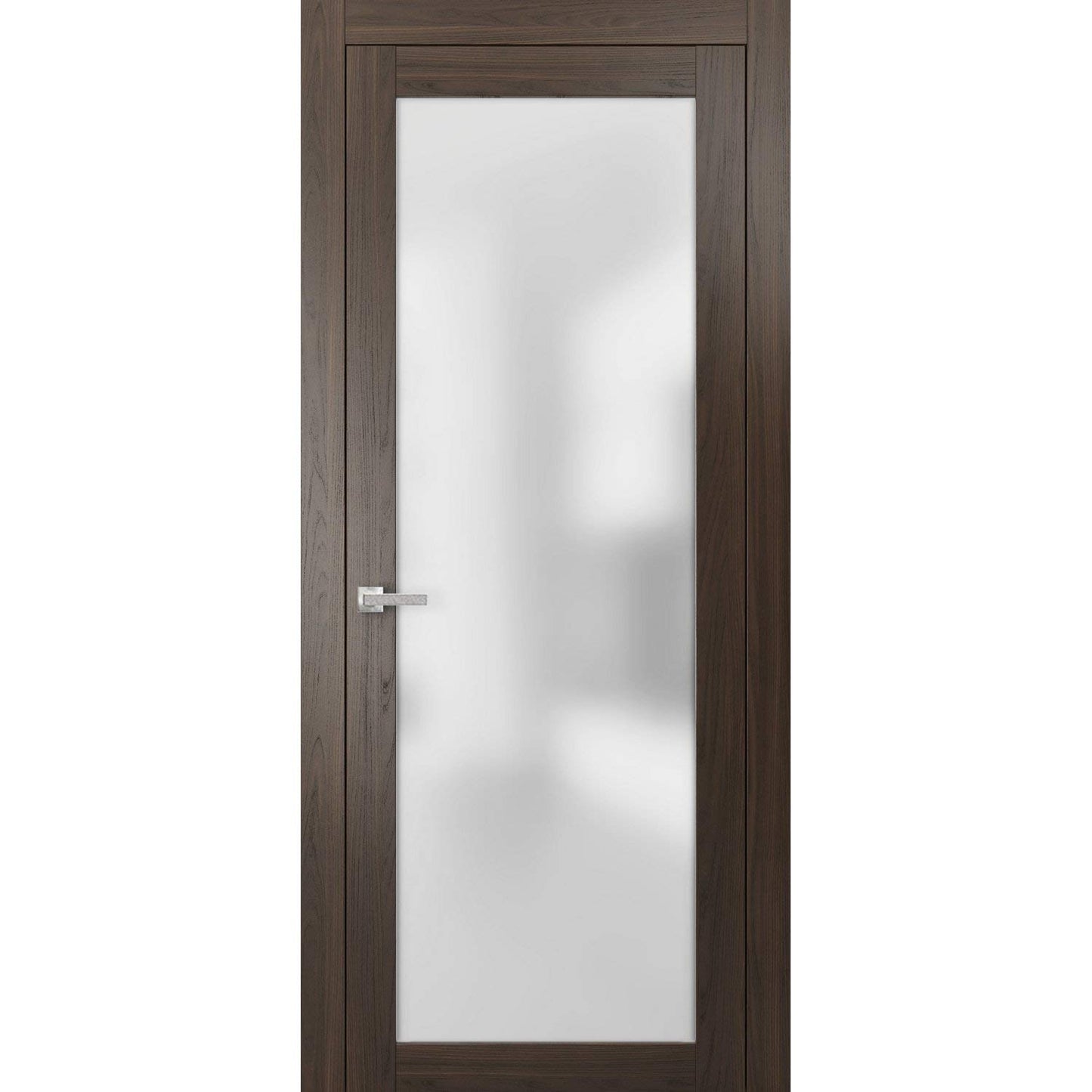 SARTODOORS Lite Opaque Glass Door 30x84 | Planum 2102 Chocolate Ash | Frames Trims Satin Nickel Hardware | Solid Core Wood Doors