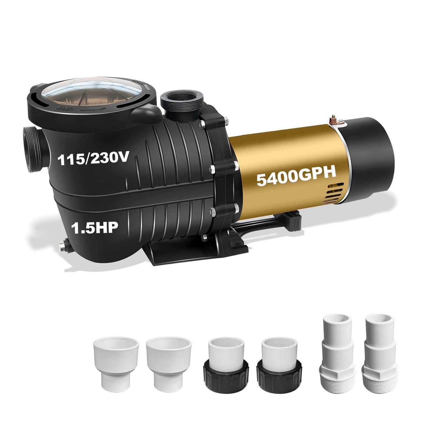 Pool Pump,PureBy 1.5HP Dual Voltage 115/230V In/Above Ground Pool Pump, Self-priming Swimming Pool Water Circulation Pumps with 1.25" & 1.5" & 2.0" Unions