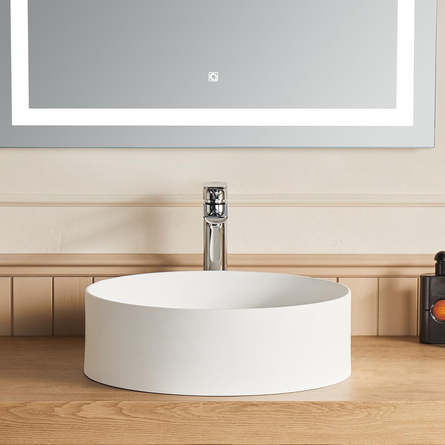 Cpingao 17.7 Inch Round Bathroom Vessel Sink, Above Counter Circle Matte Stone Countertop Modern Sink Art Basin for Lavatory Vanity Cabinet