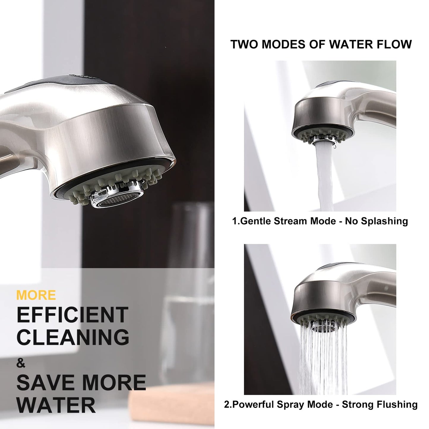 Kitchen Faucet with Sprayer, Brushed Nickel Kitchen Sink Faucet with Pull Out Sprayer, Single Handle 1 Hole Kitchen Faucets Solid Brass Commercial RV Kitchen Faucet 2 Modes & 150°Rotation & No Lead