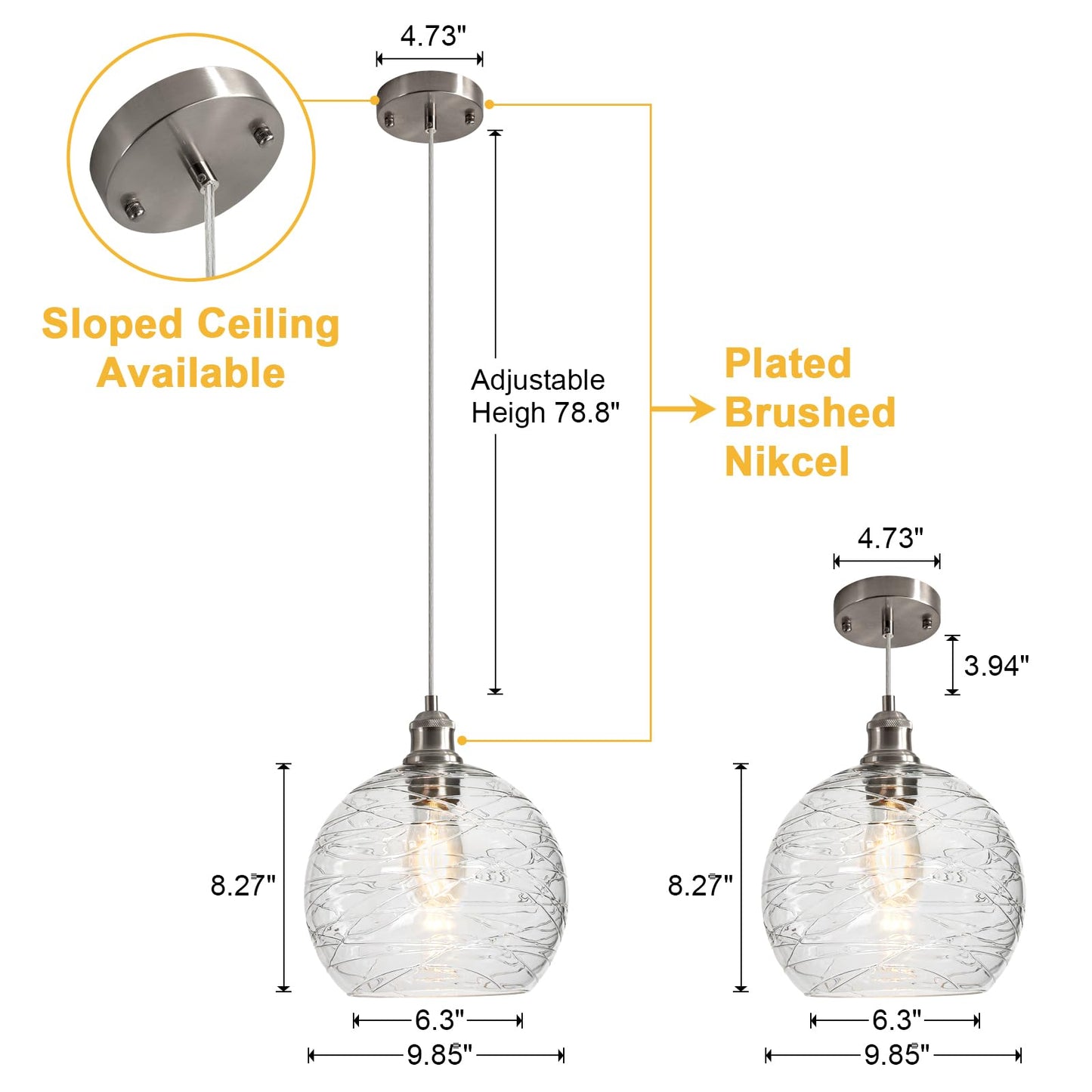 YongMing CL Glass Pendant Light Stripe Seeded 9.85’’ Modern Ceiling Pendant Lighting Sea Swell Handblown Coastal Style Shade with Adjustable Cord for Kitchen Island Dining Room Bedroom Foyer Hallway
