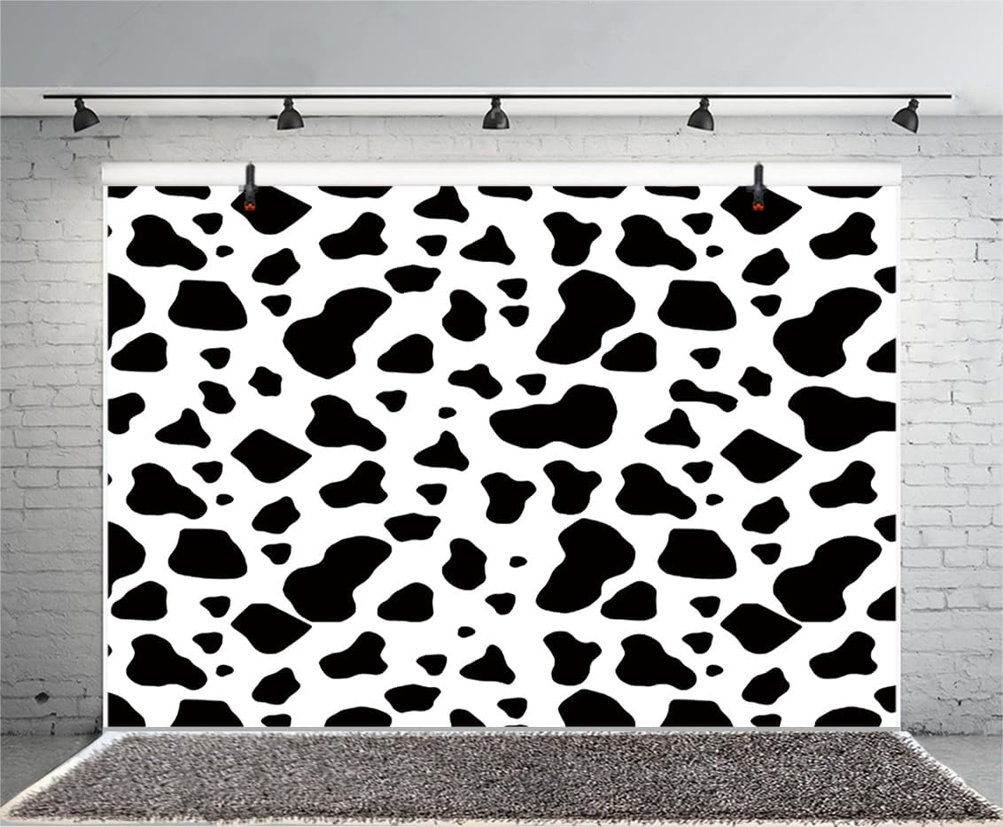 AOFOTO 9x6ft Cow Party Backdrop Black and White Dairy Cattle Holy Cow Print Farm Animals Theme Happy Birthday