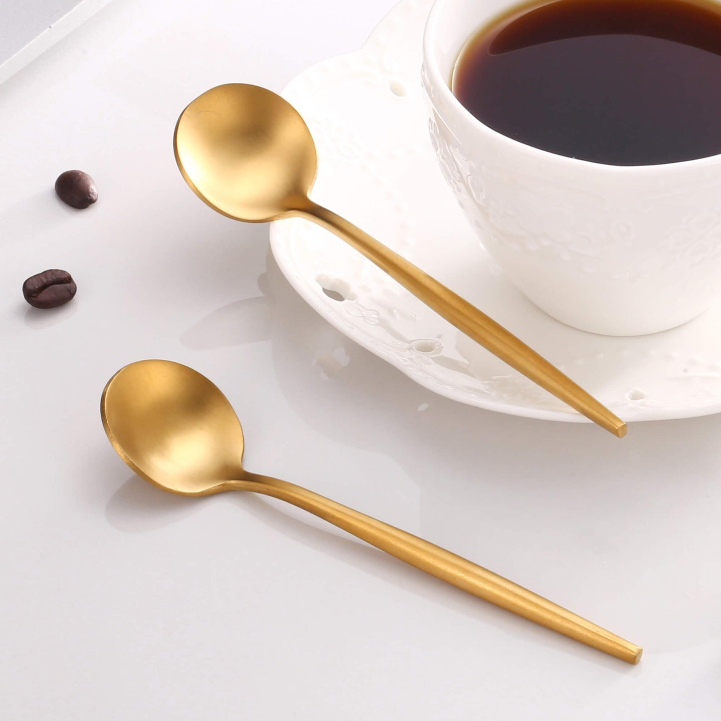Gold Coffee Spoons Set,Stainless Steel Teaspoons of 6,Espresso Spoons 5.11 inch,Demitasse Dessert Scoop,Small Tea Scoop Mini for Stirring,Matte Finish,Dishwasher Safe