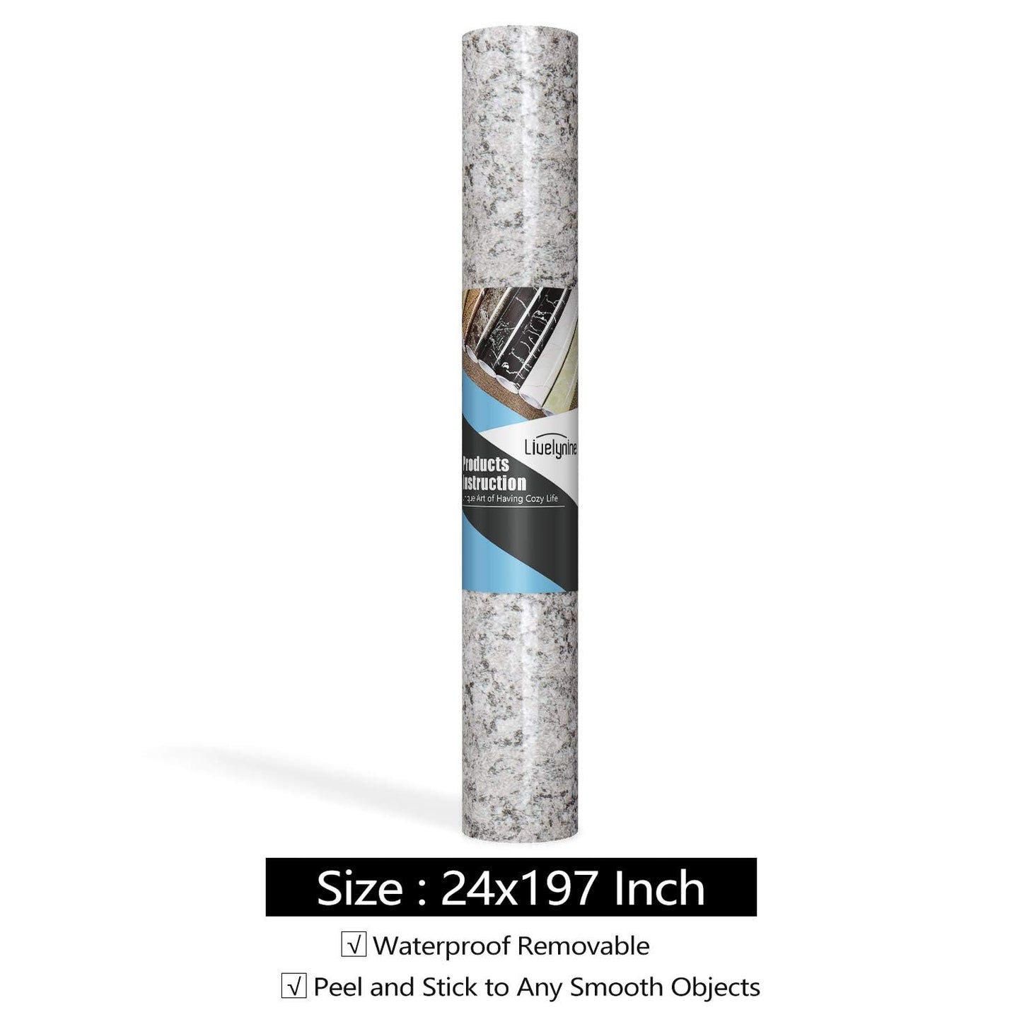 Livelynine 24 x 197 Inch Wide Granite Countertop Contact Paper Waterproof Gray Granite Peel and Stick Countertops Waterproof Wallpaper for Bathroom counter top covers for kitchen Table Desk Vinyl Wrap