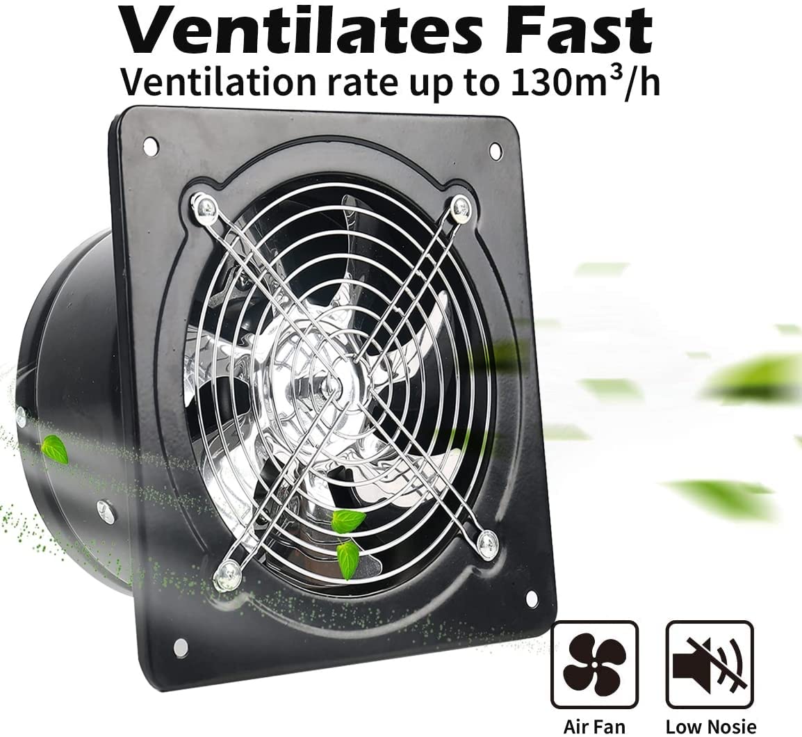 Nalle 8 inch Exhaust Fan 80W 500CFM Through-wall installation Ventilation Fan 110V Exhaust Smoke Fan Ventilation with Power Cord for Kitchen,Bathroom,laundry room,Toilets,Garage (Black