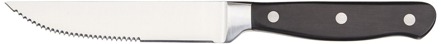 Amazon Basics 8-Piece Full Tang Stainless Steel Serrated Steak Knife Set, 4.5", Black