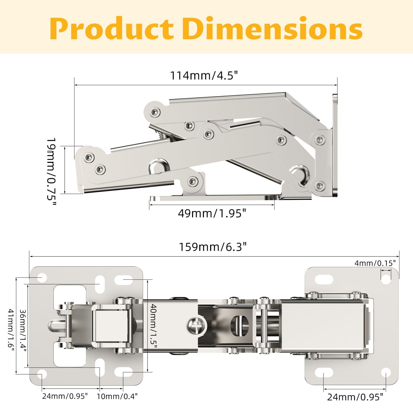 Chibery 4 Pack 170 Degree Soft Close Cabinet Hinges, Slow Smooth Hidden Frameless Lazy Susan Hinge, Concealed Hardware Surface Mount, Lid Support Trap Door, Self Closing for Corner, Kitchen Cupboard