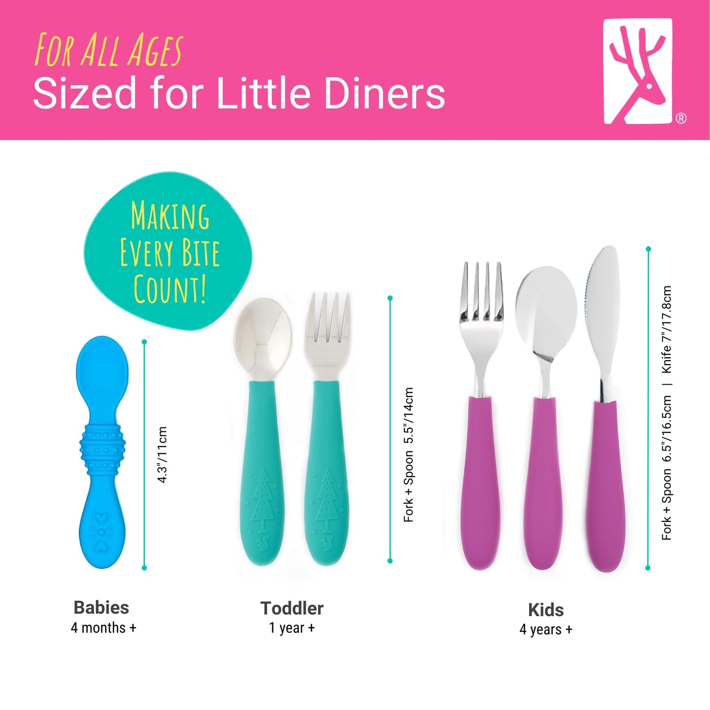 Elk and Friends Silicone Baby Spoons | Travel Case Included | First Stage Infant Toddler Spoon | Baby Led Weaning Stage | Dishwasher Safe