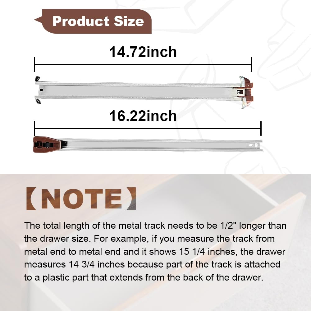 Drawer Slides Center Track for Kenlin Rite-Trak II Rails Kit, 16 Inch Drawer Metal Slides with Stop & Roller, Replacement for Dresser Nightstand Wardrobe Cabinet Drawer Tracks and Rails Kits (1 Pack)