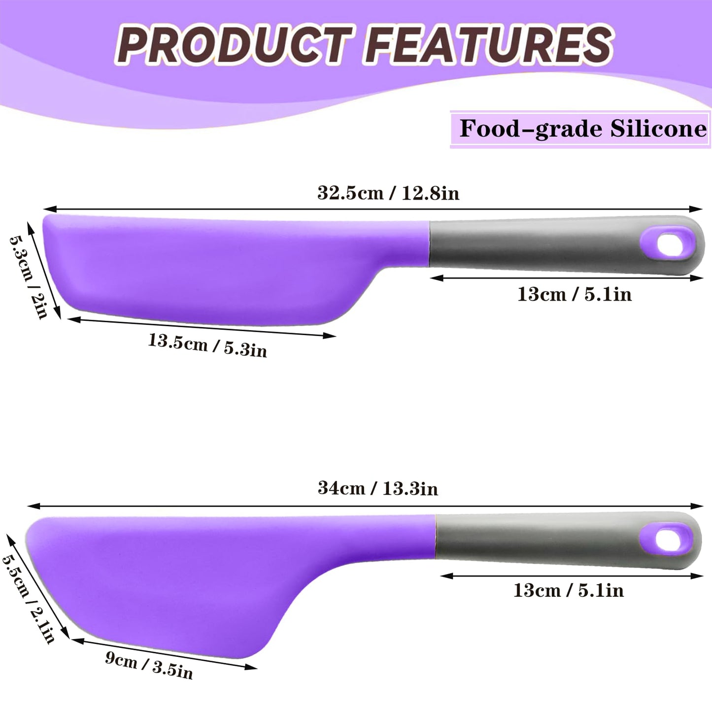 Wide Omelette Spatula, Silicone Spatula Flipper, Heat Resistant Omelette Turner for Kitchen Omelet Pancake Crepes, Purple