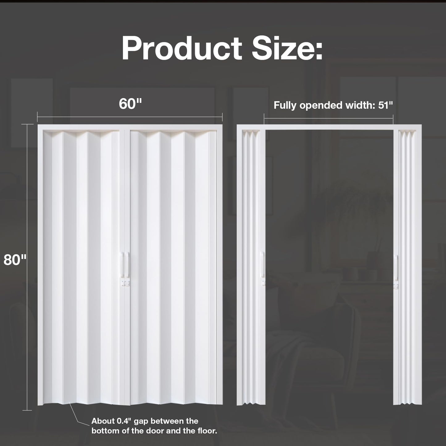 NeatiEase Accordion Door 60x80, Portable Interior PVC Folding Door, Bifold Closet Doors with Latch, Handle, Mounting Hardware