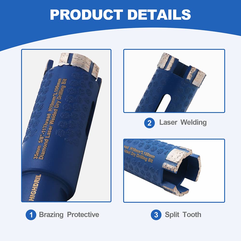 HIGHDRIL Diamond Core Drill Bits,1-3/8 Inch 35mm and HIGHDRIL Diamond Drill Bits Kit with 5/8-11