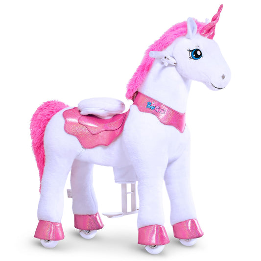 PonyCycle Ride on Unicorn Toys for Girls Pony Riding Pink Unicorn Rocking Horse No Battery Required (with Brake/ 35.4" Height/Size 4 for Age 4-7) Ride-on Animals Plush Pony Toys Birthday Gifts E412
