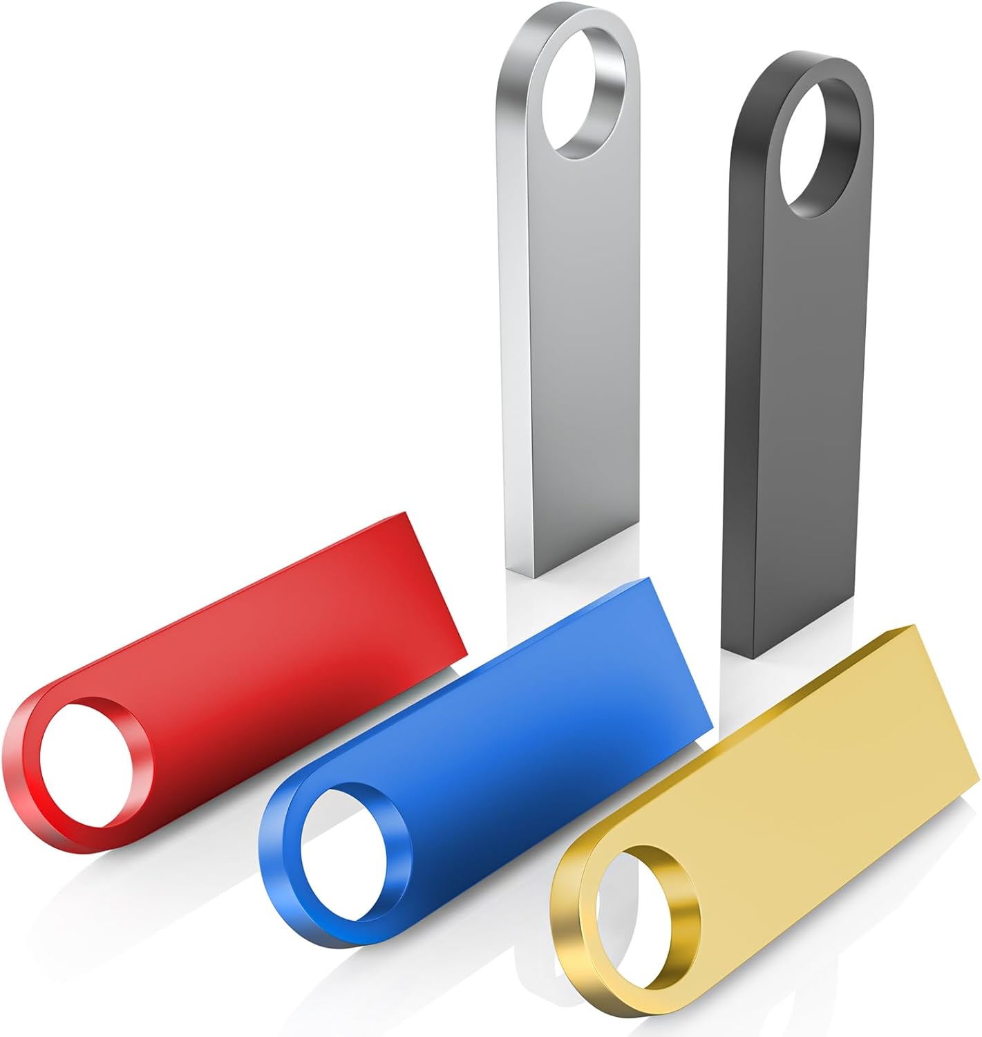 Wooolken 5 Pack 16GB 2.0 USB Flash Drive with Keychains, Sleek Metal USB Thumb Drives Memory Stick for PC Laptop