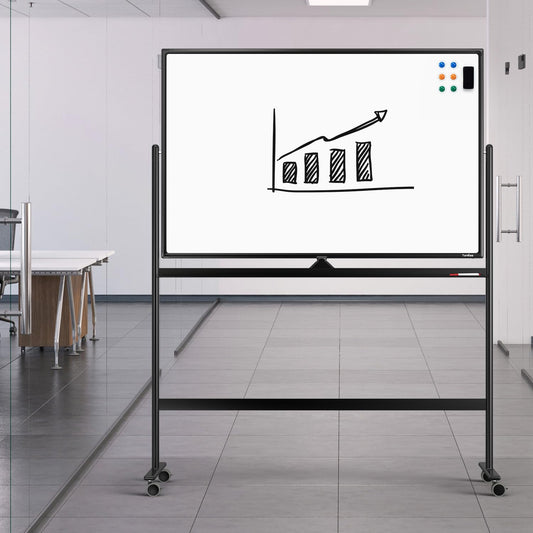 Dry Erase Whiteboard Easel on Wheels - TANKEE 48" x 32" Large Double Sided Mobile Whiteboard, Reversible Magnetic Rolling White Board for Home Office Classroom, Flip Chart Holders and Paper Pad