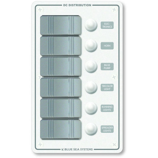 Blue Sea Systems 8273 Contura Water Resistant 12V DC Circuit Breaker Panel, White, 6 Position