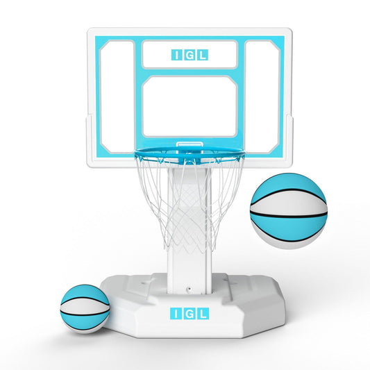 IGL Pool Basketball Hoop Outdoor, Outdoor Poolside Basketball Hoop, Base & Stand Double Water Storage with 2 Ball & Inflator, Stainless Steel Basketball Rim, Fixed Height (32in Backboard)