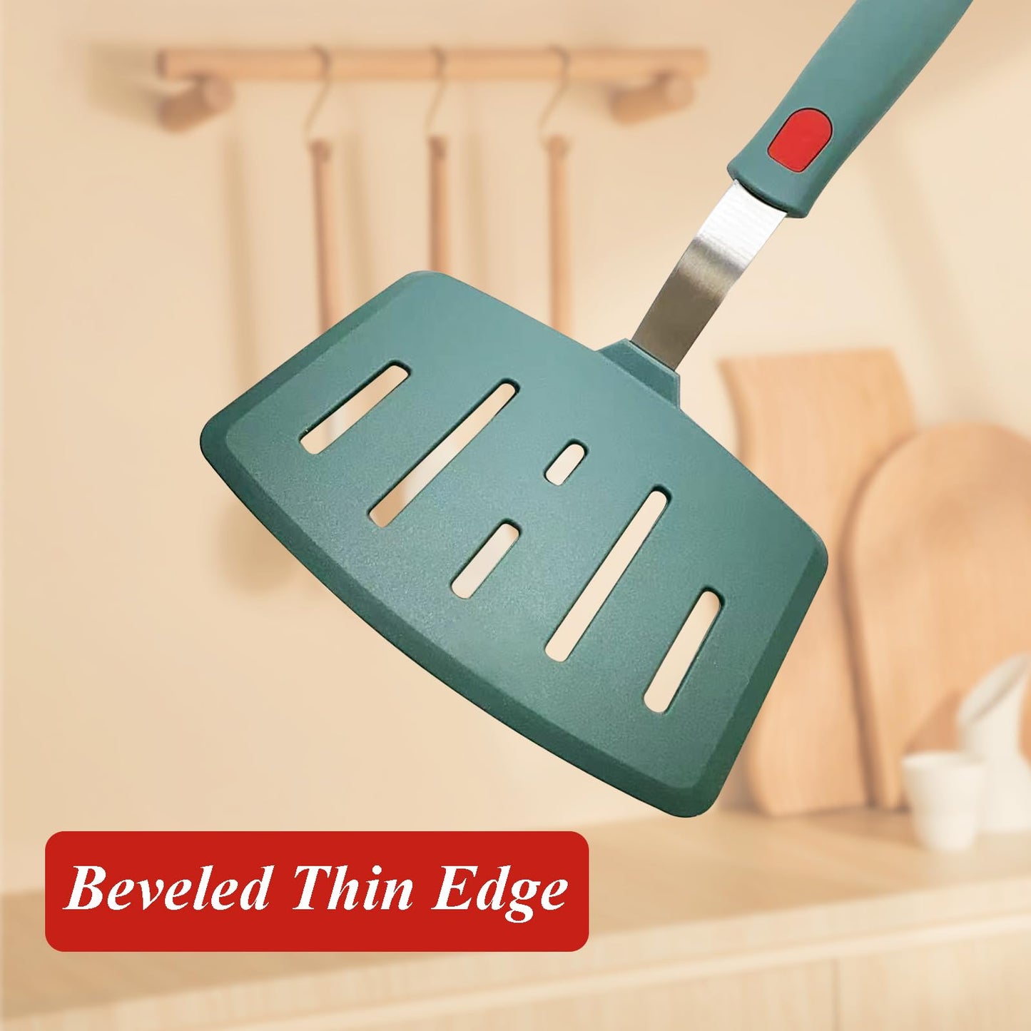 Silicone Spatula Turner Set of 2, Heat Resistant Pancake Spatulas for Nonstick Cookware Pan, Wide Slotted Cooking Spatula for Omelette Egg Fish, Thin Flexible for Kitchen Use, Dishwasher Safe