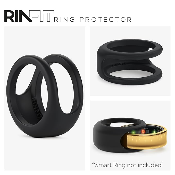 Rinfit Smart Ring Protector - Silicone Ring Enhancer for Active Lifestyle and Gym - StyleFit U.S. Design Patent - Black, Size 9