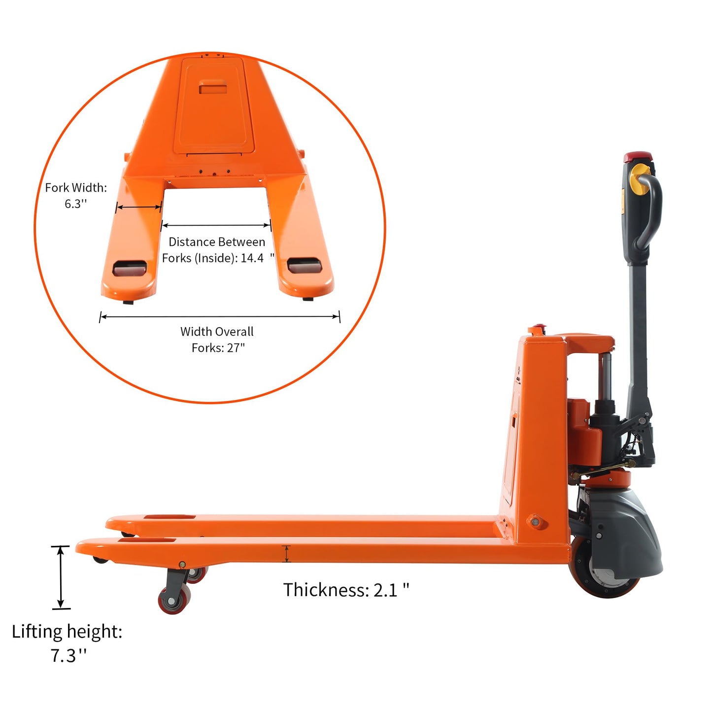 Tory Carrier Classic Electric Power Lithium Battery Pallet Truck/Jack 3300lb Capacity 48" x27" Fork Length Used in Indoor Storage and Handling-Orange Style 2PC
